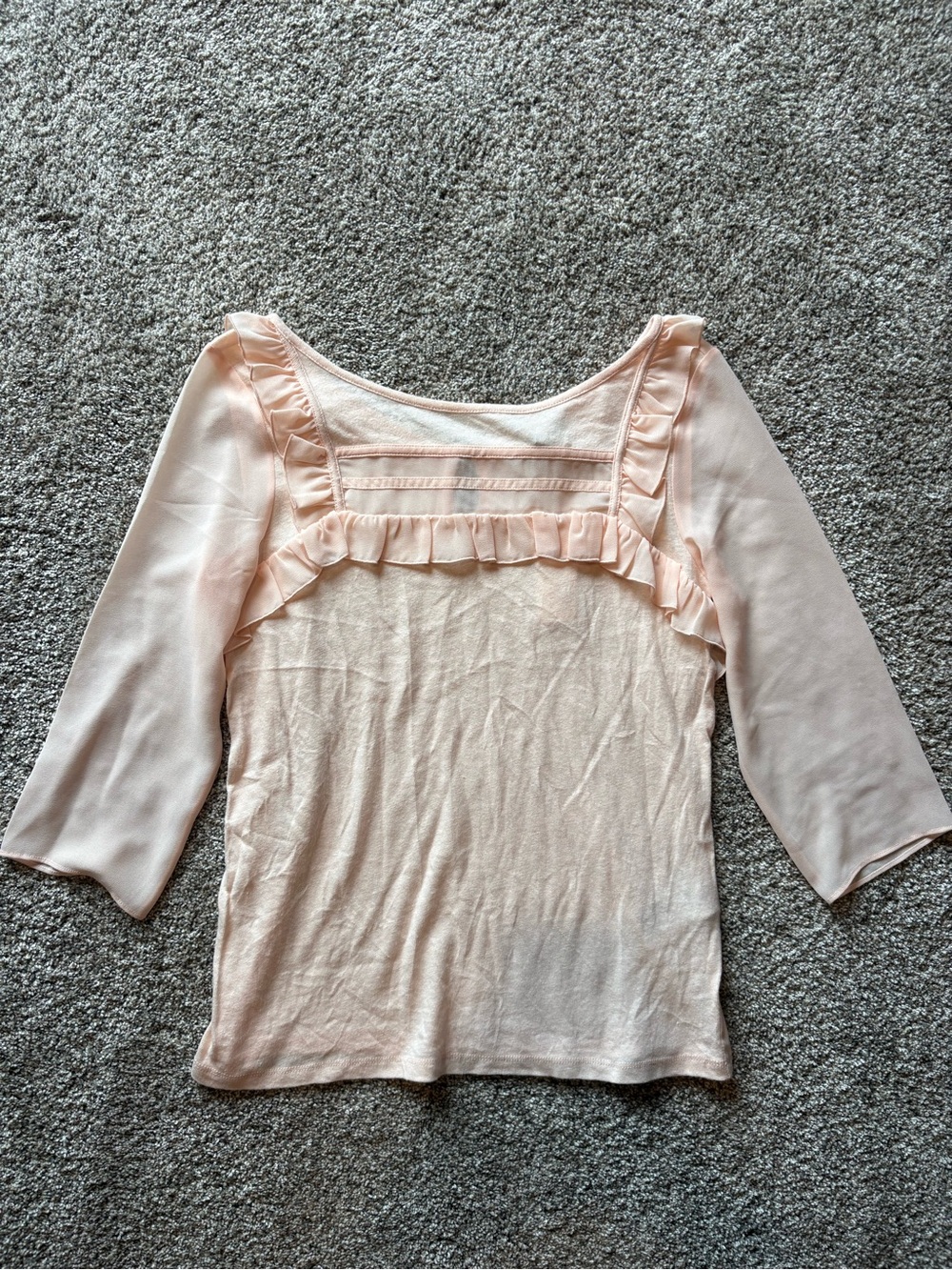 Banana Republic Pale Pink Ruffle-Trim 3/4 Sleeve Top